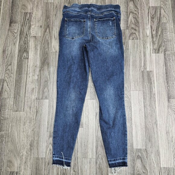 Spanx Jeans Womens Medium Blue Skinny Jeggings Pull On Distressed Raw Hem - Picture 2 of 12